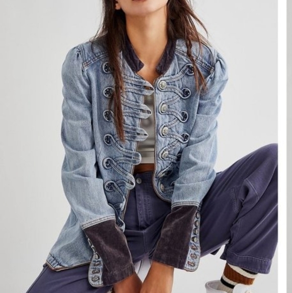 Free People Denim Seamed And Structured Jacket Corduroy Black Accents S - Picture 2 of 7